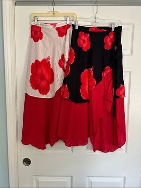 Red Floral Tiered wrap around skirt